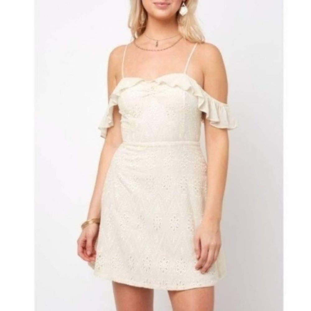 ASTR Cream Allover Tonal Embroidered Kristin Dress Size L